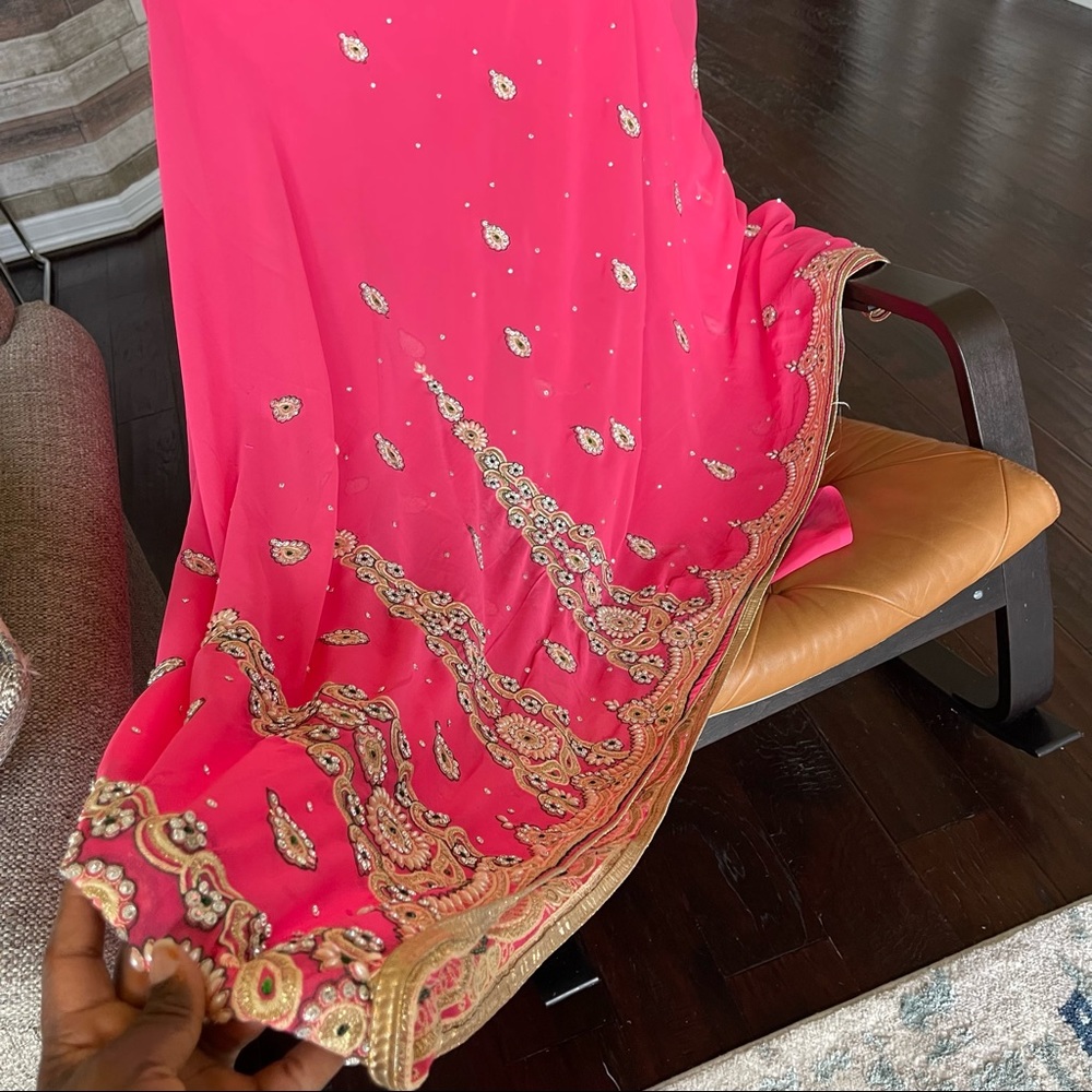Gorgeous Pink Embroidered Chiffon Saree
